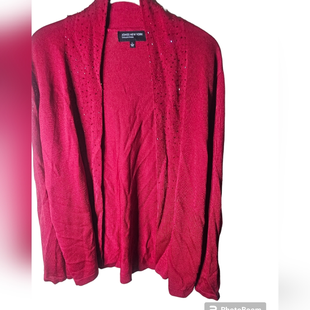 Jones New York women's red long-sleeved open front cardigan size L